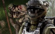 A Halo ODST in Fallout 4 next to a Flood Infection Form shambling through the wasteland